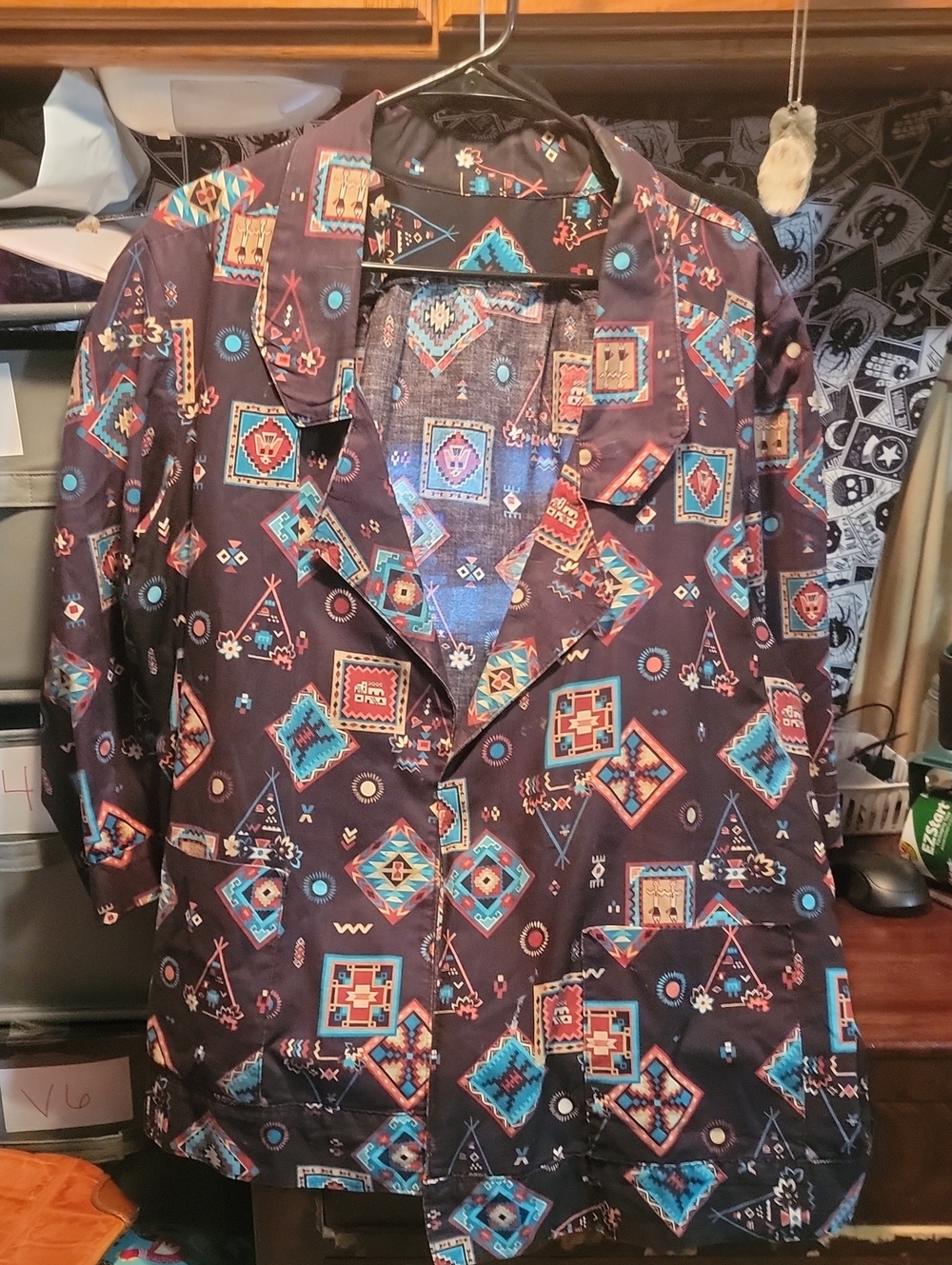 VTG 90s Southwestern Shacket XL - Handmade Aztec Slub Linen Look Shirt Jack